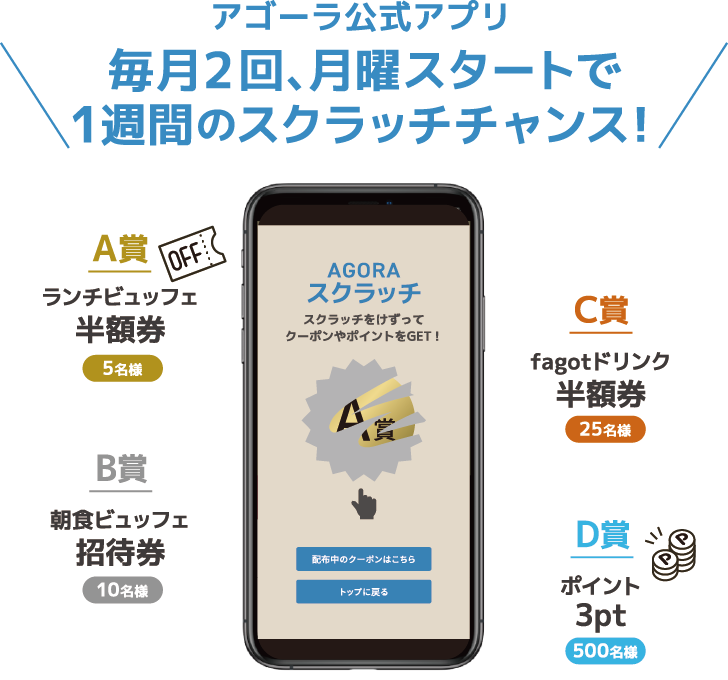 毎月2回、月曜スタートで1週間のスクラッチチャンス！